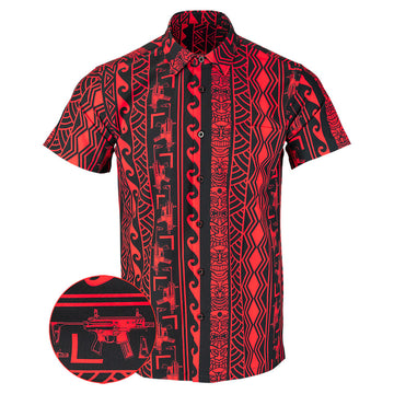 Tiki Black Red Button Down Shirt Tactical Hawaiian Shirt Good Gifts For Father – Moonbestprint