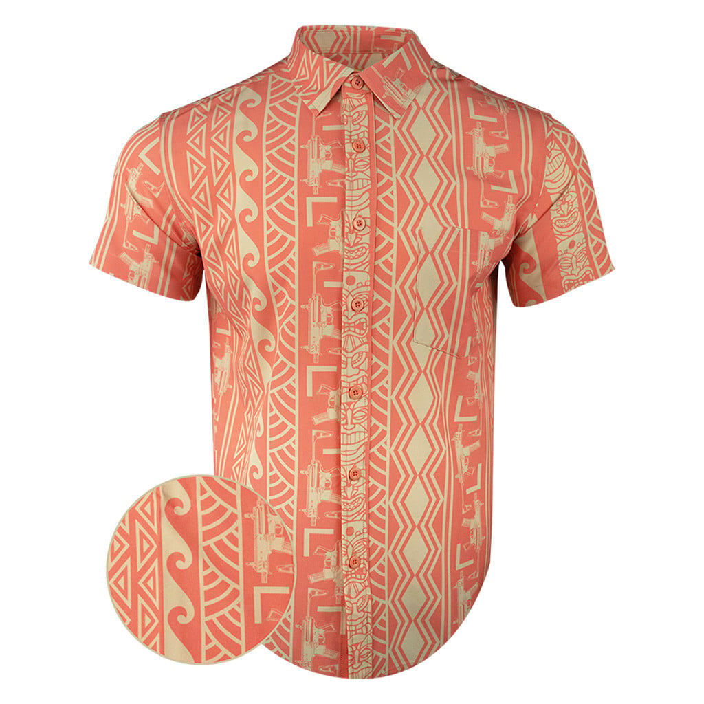 Tiki Orange Button Down Shirt Tactical Hawaiian Shirt Gifts For Gun Lovers – Moonbestprint
