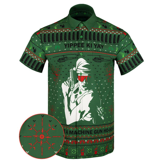 Yippee-Ki-Yay Green Button Down Shirt A Machine Gun Ho Ho Ho Hawaiian Shirt Dad Christmas Gifts – Moonbestprint