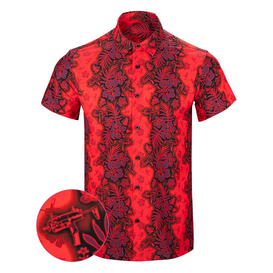 Tropic Aloha Red Button Down Shirt Outdoor Hawaiian Tactical Shirt Gifts For Gun Lovers – Moonbestprint