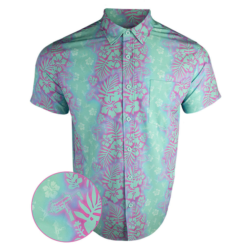 Tropic Aloha Mint Pink Button Down Shirt Outdoor Hawaiian Tactical Shirt Gifts For Gun Owners – Moonbestprint