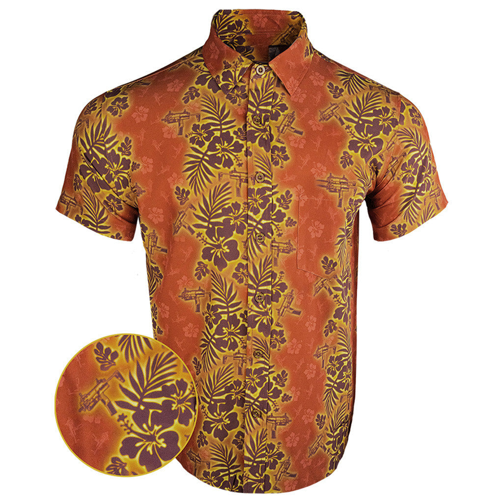Tropic Aloha Burnt Orange Button Down Shirt Outdoor Hawaiian Tactical Shirt Gifts For Brother – Moonbestprint