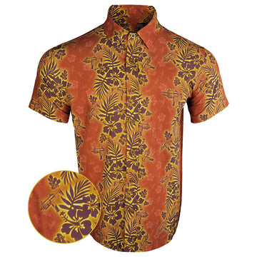 Tropic Aloha Burnt Orange Button Down Shirt Outdoor Hawaiian Tactical Shirt Gifts For Brother – Moonbestprint