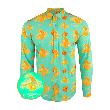 Cans And Toucans Mint Long Sleeve Button Down Shirt Hawaiian Tactical Shirt Gifts For Him – Moonbestprint