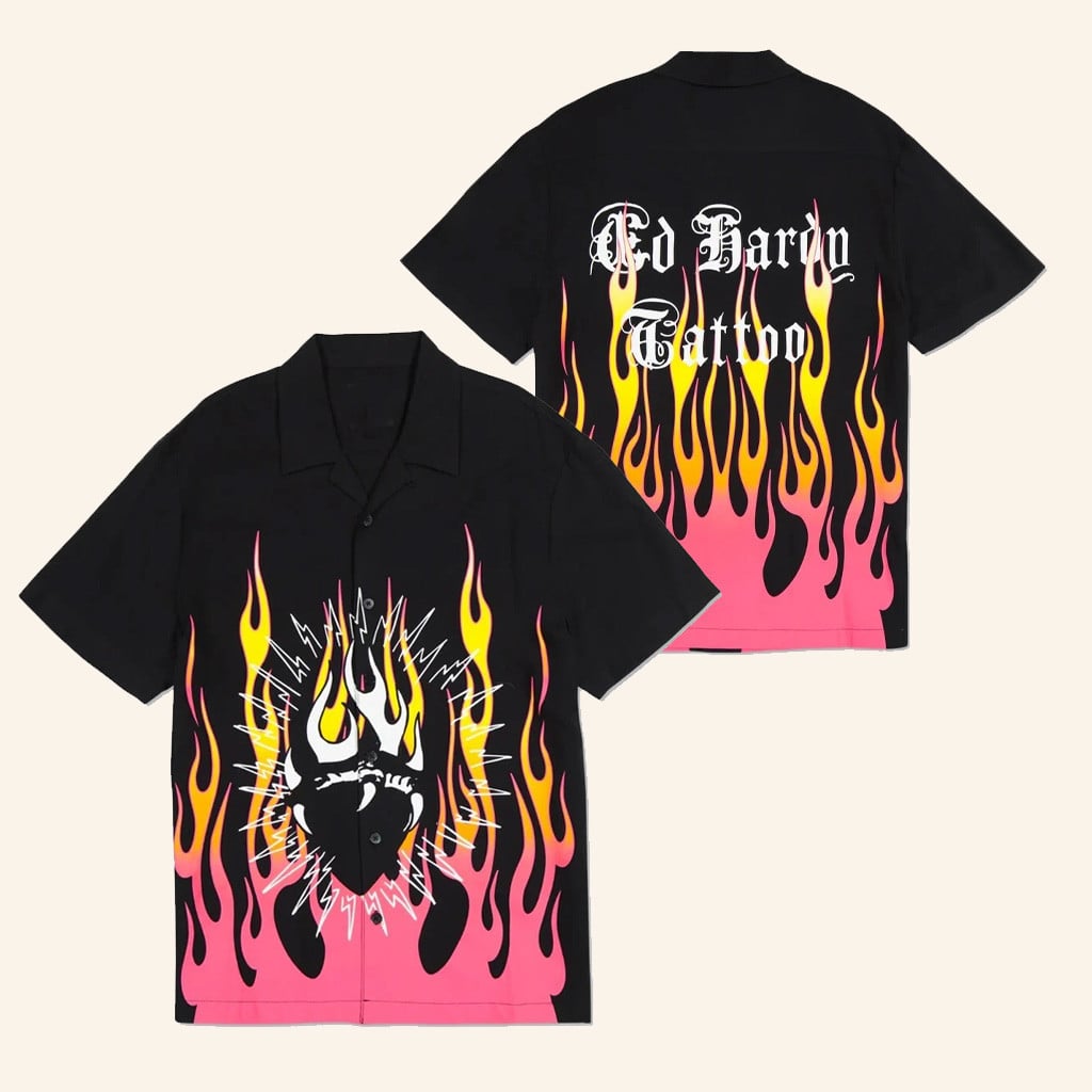 Ed Hardy Merch Fire Heart Hawaiian Shirt Ed Hardy Shirt Gifts For Husband - WearandDecor – Moonbestprint