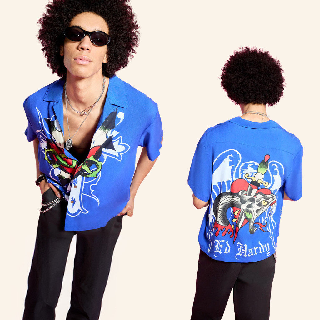 Ed Hardy Merch Cross Snake Hawaiian Shirt Ed Hardy Shirt Gifts For Son In Law - WearandDecor – Moonbestprint