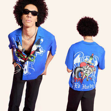 Ed Hardy Merch Cross Snake Hawaiian Shirt Ed Hardy Shirt Gifts For Son In Law - WearandDecor – Moonbestprint