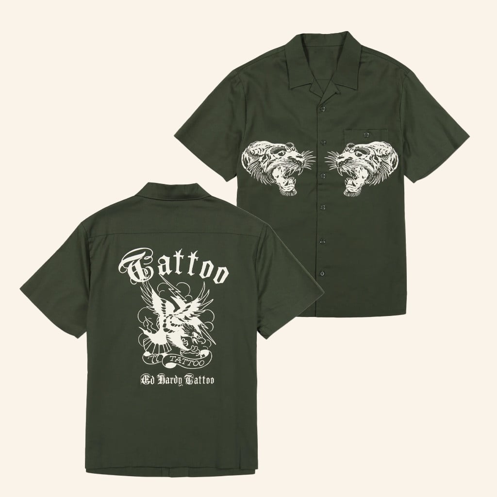 Ed Hardy Merch Tiger Twill Hawaiian Shirt Ed Hardy Tattoo Shirt Xmas Gifts For Dad - WearandDecor – Moonbestprint