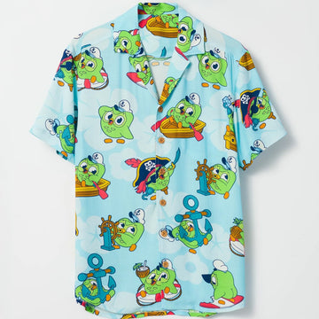 Duolingo Merch Captain Duo Button Up Shirt Unique Gifts For Husband - WearandDecor – Moonbestprint