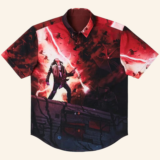 Stranger Things Eddie Munson Merch Stranger Things x RSVLTS Most Metal Ever Button Up Shirt - WearandDecor – Moonbestprint