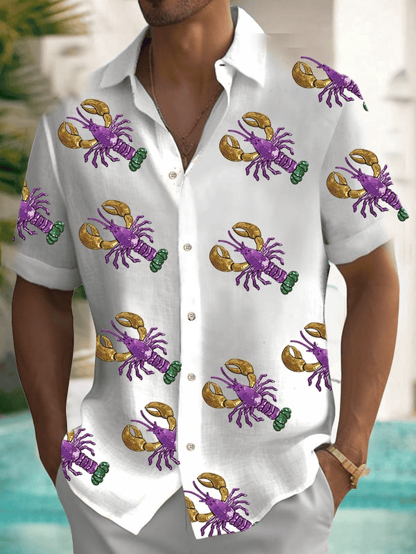 Crawfish Mardi Gras Button Down New Orleans Holiday Clothing Hawaiian Mardi Gras Shirt – Moonbestprint