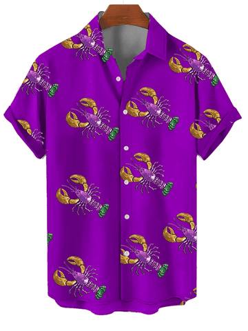 Crawfish Mardi Gras Hawaiian Shirt Men's Button Down Mardi Gras Shirts Fleur De Lis Clothing – Moonbestprint