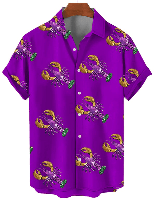 Crawfish Mardi Gras Hawaiian Shirt Men's Button Down Mardi Gras Shirts Fleur De Lis Clothing – Moonbestprint