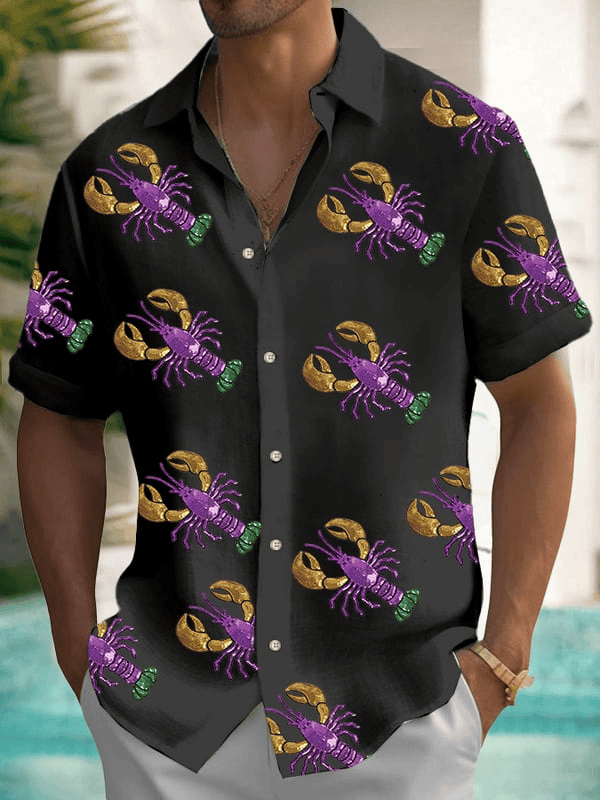 Crawfish Mardi Gras Hawaiian Shirt Fleur De Lis Clothing Mardi Gras Button Down Husband Gifts – Moonbestprint
