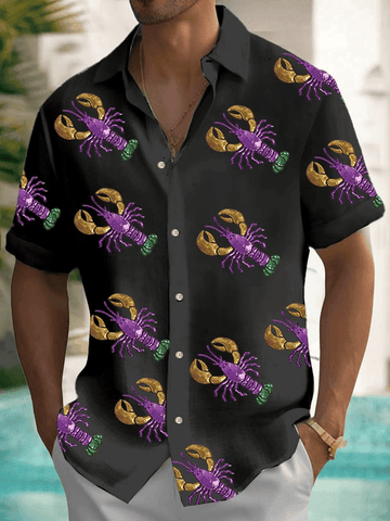 Crawfish Mardi Gras Hawaiian Shirt Fleur De Lis Clothing Mardi Gras Button Down Husband Gifts – Moonbestprint