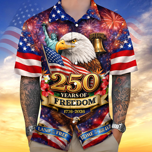America Land Of The Free Home Of The Brave 250 Years Of Freedom Hawaiian Shirt America 250 Merchandise Best Patriotic Gifts – Moonbestprint