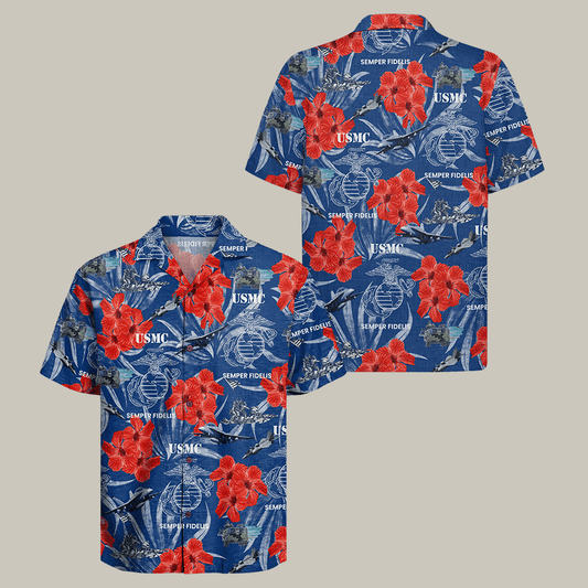 US Marines 250th Years Of Service Hawaiian Shirt Floral USMC Clothes Gift For Veteran – Moonbestprint