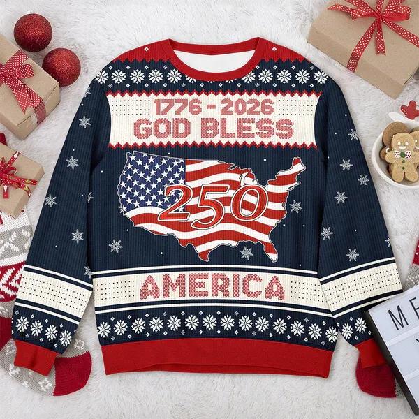 1776 - 2026 God Bless America 250 Ugly Sweater Christmas Gift, 250th Anniversary Shirt, 250th Anniversary Gift Moonbestprint