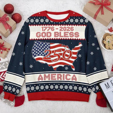 1776 - 2026 God Bless America 250 Ugly Sweater Christmas Gift, 250th Anniversary Shirt, 250th Anniversary Gift Moonbestprint