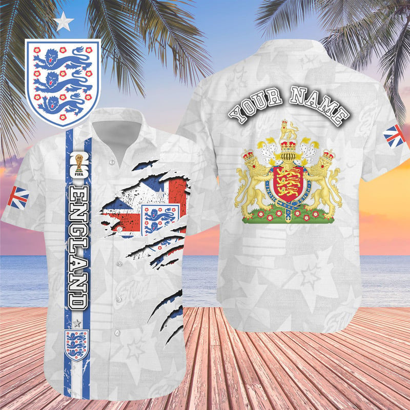 Custom Name England World Cup 2026 Graphic Hawaiian Shirt for Soccer Fans – Moonbestprint
