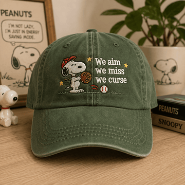 Snoopy We Aim, We Miss, We Curse Embroidered Vintage Baseball Hat