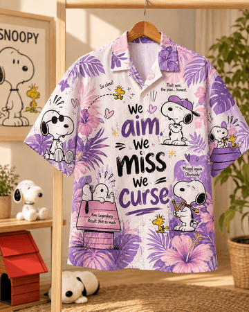 Snoopy Aim, Miss & Curse Purple Hawaiian Shirt