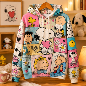 Snoopy Love Patchwork 3D AOP Hoodie
