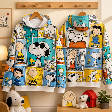 Snoopy & Friends Comic Patchwork 3D All-Over Print Hoodie