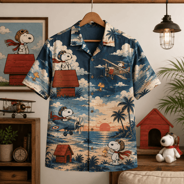 Snoopy Sunset Flying Ace Hawaiian Shirt