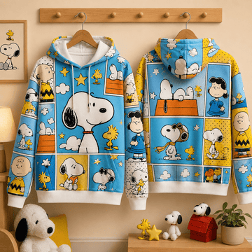 Snoopy & Friends Happy Days Comic Patchwork 3D Hoodie