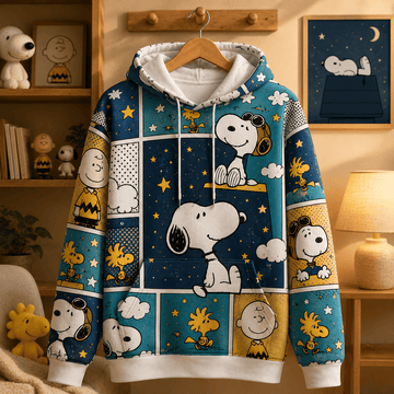 Snoopy Starry Night Comic Patchwork 3D Hoodie