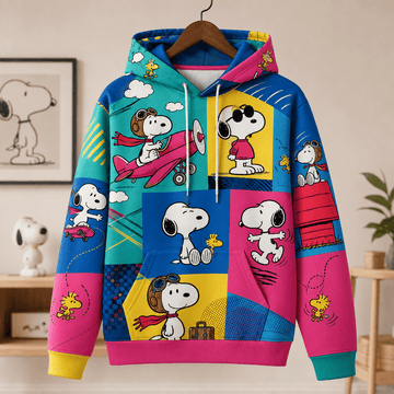 Snoopy Colorful Adventure Patchwork 3D Hoodie