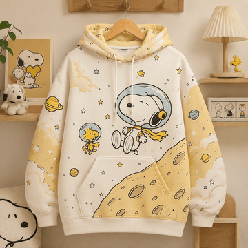 Snoopy & Woodstock Golden Space Adventure 3D All Over Print Hoodie