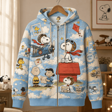Snoopy Flying Ace Dream Big 3D Zip Hoodie