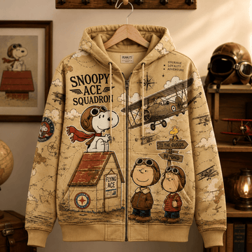 Snoopy Flying Ace Squadron Vintage 3D Zip Hoodie