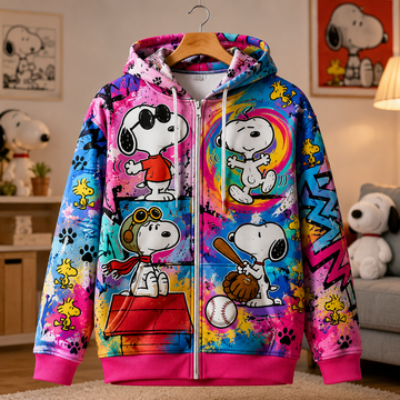Snoopy Color Pop Graffiti 3D Zip Hoodie