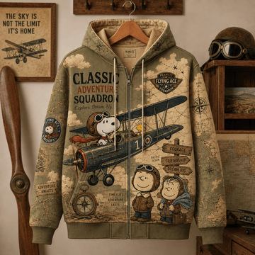 Snoopy Flying Ace Adventure Squadron 3D Zip Hoodie