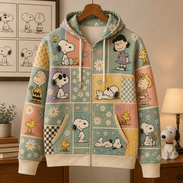 Snoopy Happy Days Patchwork 3D Zip Hoodie