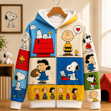 Snoopy & Friends Comic Patchwork 3D Zip Hoodie