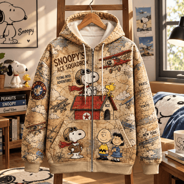 Snoopy Vintage Airfield Expedition 3D Zip Hoodie