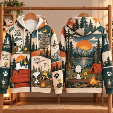 Snoopy Good Days Adventure Camping 3D Zip Hoodie