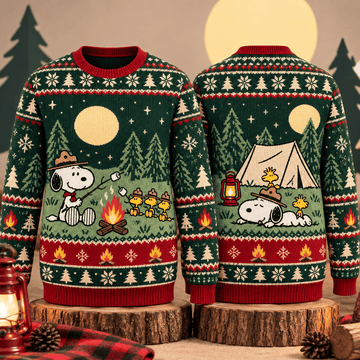 Snoopy Moonlight Campfire Adventure Ugly Sweater