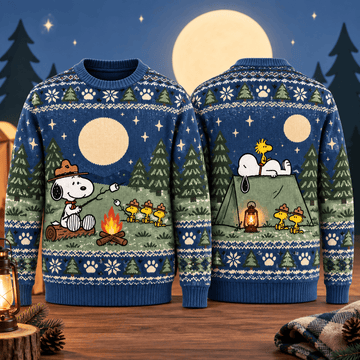 Snoopy Moonlit Campout Ugly Sweater