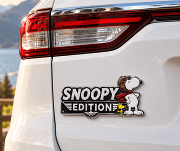 Snoopy Flying Ace & Woodstock Edition Car Emblem Badge – Black Chrome Version