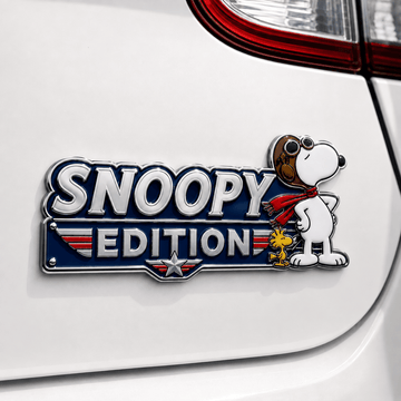 Snoopy Flying Ace & Woodstock Edition Car Emblem Badge – Navy Chrome Version