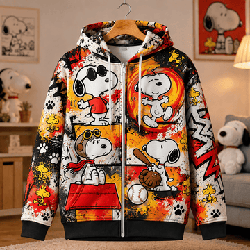 Snoopy Color Pop Graffiti 3D Zip Hoodie ��� Sunset Splash Edition