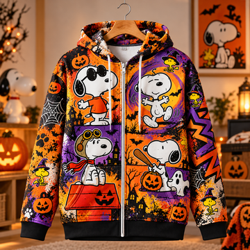 Snoopy Color Pop Graffiti 3D Zip Hoodie ��� Pumpkin Mischief Edition