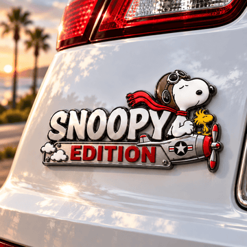 Snoopy & Woodstock Pilot Edition Car Emblem Badge – Silver Wing Version