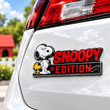 Snoopy & Woodstock Edition Laser Engraved Car Emblem Badge – Scarlet Steel Version
