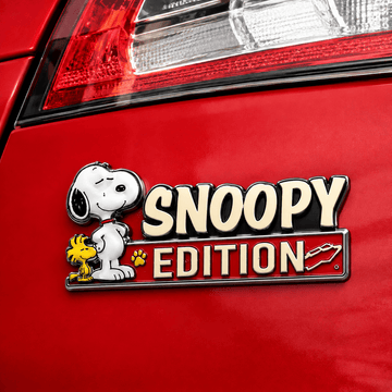 Snoopy & Woodstock Edition Laser Engraved Car Emblem Badge – Classic Cream Red Version